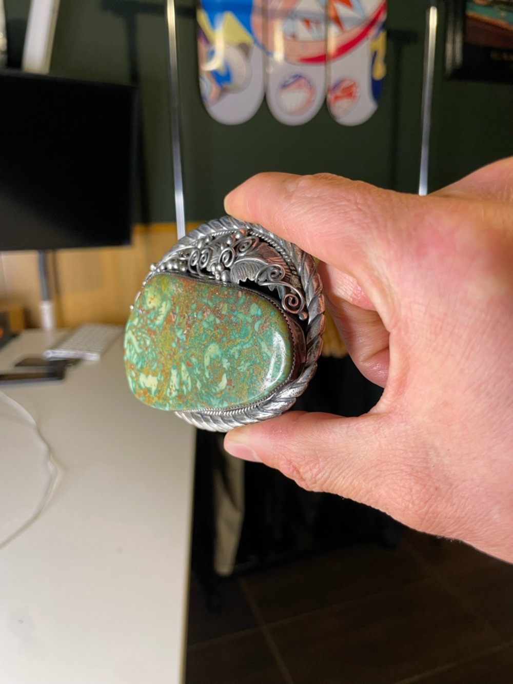 Navajo CARICO LAKE Turquoise Sterling Silver Belt Buckle Vintage - Picture 3 of 10